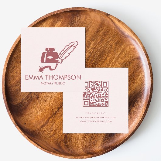 QR-Code | Moderne minimale Rosa Notarie Quadratische Visitenkarte