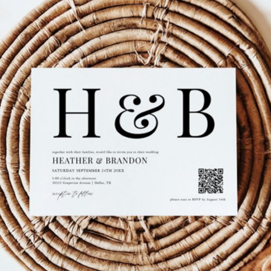 QR Code Moderne Monogramm Hochzeitseinladung Save The Date