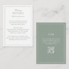 QR-Code Moderne Monogramm Sage Green Wedding Detai Begleitkarte