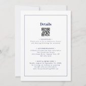 QR-Code Moderne Navyblaue Florale Linienkunst Hoch Einladung (Rückseite)