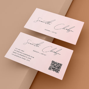 QR-Code Moderne Reine Rosé Handgeschriebene Schrif Visitenkarte