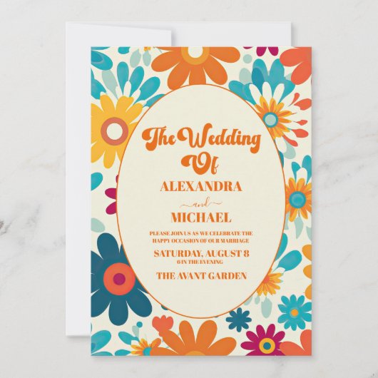 QR-Code Moderne Retro-70er Jahre Daisy Wedding Einladung (Vorderseite)