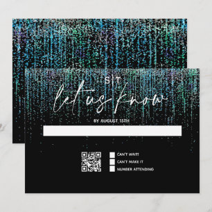QR-Code moderne RSVP kantiger Türkis Glitter-Einla Einladung