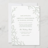 QR-Code Moderne Sage Green Minimal Leaf Hochzeit Einladung (Vorderseite)