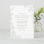 QR-Code Moderne Sage Green Minimal Leaf Hochzeit Einladung (Stehend Vorderseite)