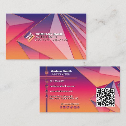 QR-Code Moderne, schlanke Farben Gradient Tech 3D  Visitenkarte (Vorne/Hinten)