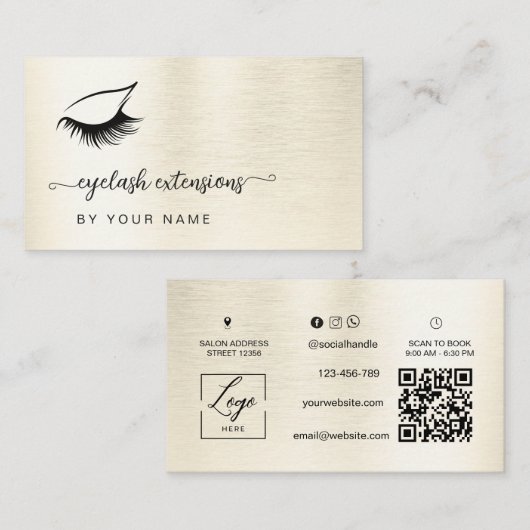 Qr-Code Moderne Schrift Glasiert weiß Wimpern Visitenkarte (Vorne/Hinten)