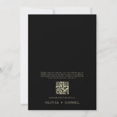 QR Code Moderne Schwarz/Gold Minimal Leaf Hochzeit Einladung (Rückseite)