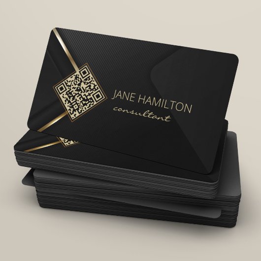QR-Code Moderne Schwarz-Gold Visitenkarte