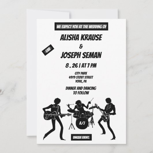 QR Code Moderne Schwarz- und Withe-Musikhochzeit Einladung (Vorderseite)