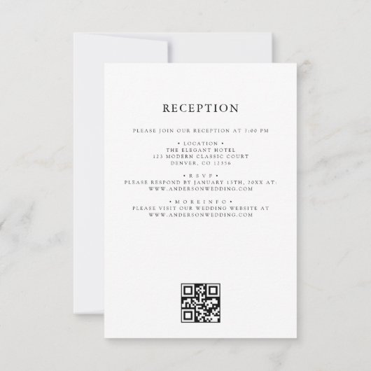 QR-Code Moderne Schwarz/Weiß-Minimal-Hochzeit Einladung (Rückseite)
