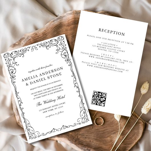 QR-Code Moderne Schwarz/Weiß-Minimal-Hochzeit Einladung