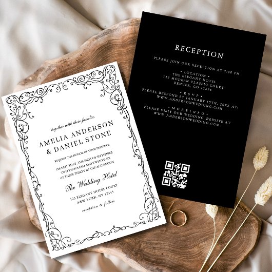 QR-Code Moderne Schwarz/Weiß-Minimal-Hochzeit Einladung