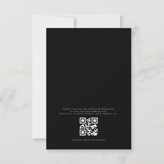 QR Code Moderne Schwarz/Weiß Minimal Leaf Hochzeit Einladung (Rückseite)