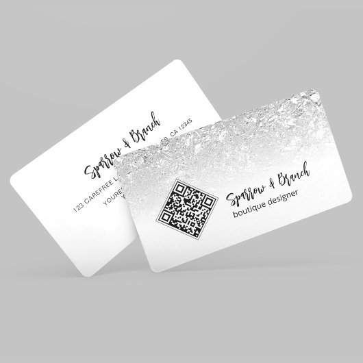 QR Code Moderne Silver Boutique Business Card Visitenkarte