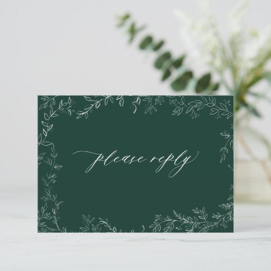QR Code Moderne Smaragdgrüne Elegant Leaf Wedding RSVP Karte (Stehend Vorderseite)