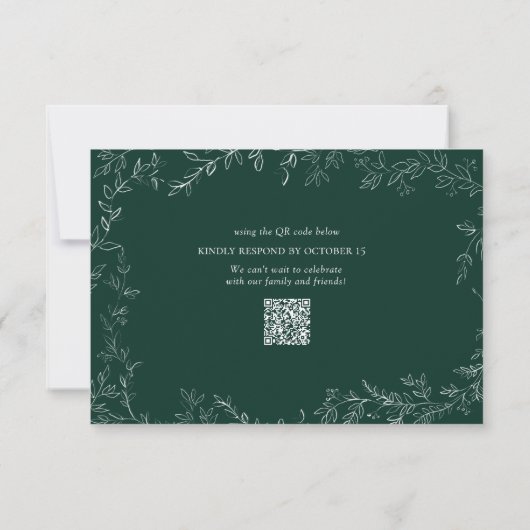 QR Code Moderne Smaragdgrüne Elegant Leaf Wedding RSVP Karte (Rückseite)