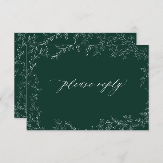 QR Code Moderne Smaragdgrüne Elegant Leaf Wedding RSVP Karte (Vorne/Hinten)