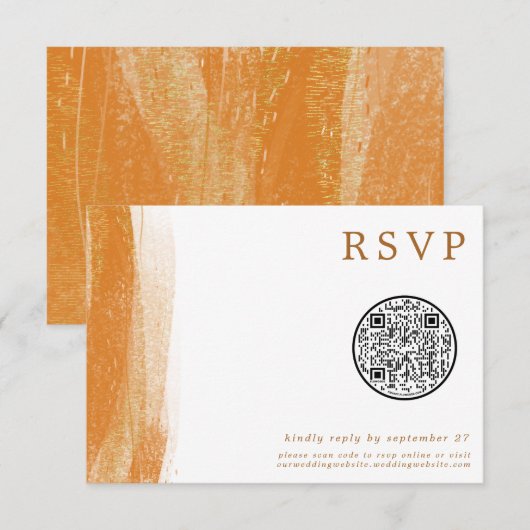 QR Code Moderne Terracotta Gold Foil Wedding RSVP Karte (Vorne/Hinten)