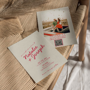 QR-Code Moderne Whimsical Retro Lustige Foto-Hochz Einladung