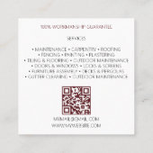 QR Code Moderner Baumeister Beruflich Quadratische Visitenkarte (Rückseite)