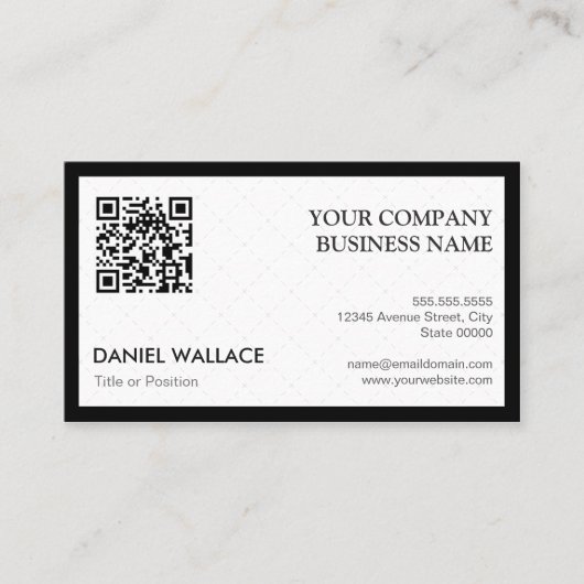QR-Code - Moderner Beruflicher Schwarz-weißer Visitenkarte (Vorderseite)