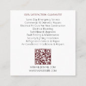 QR Code Moderner Electrician Lighting Contractor Quadratische Visitenkarte (Rückseite)