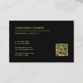 QR Code Moderner eleganter Schwarzer Gold Text Eur Visitenkarte (Rückseite)
