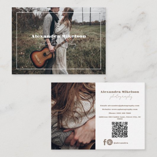 QR Code Moderner Foto Fotograf Visitenkarte (Vorne/Hinten)