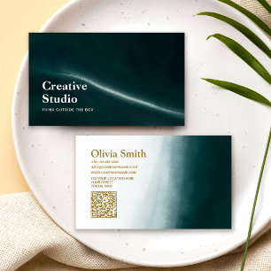 QR-Code Moderner Grün Marmor Kreativdirektor Visitenkarte