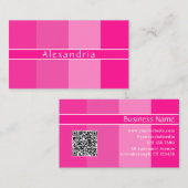 QR-Code Moderner Name Hot Pink Stripes Visitenkarte (Vorne/Hinten)