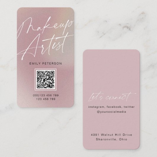 QR-Code Moderner Schminkkünstler vertikal Visitenkarte (Vorne/Hinten)