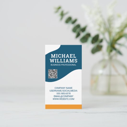 QR-Code | Modernes Abstraktes Wellendesign Visitenkarte (Stehend Vorderseite)