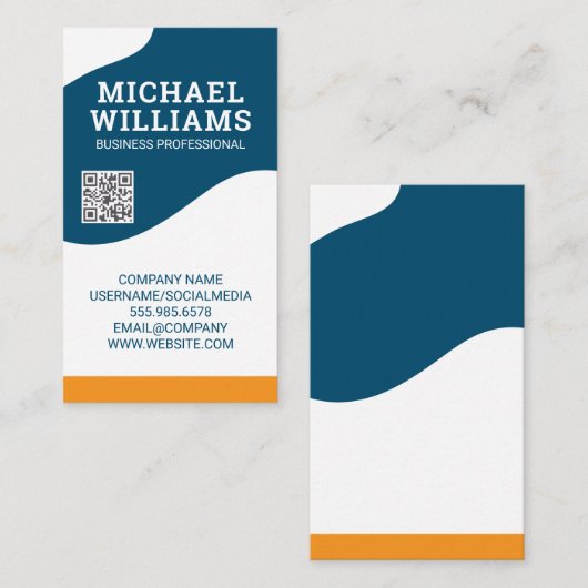QR-Code | Modernes Abstraktes Wellendesign Visitenkarte (Vorne/Hinten)
