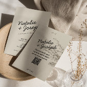 QR-Code Modernes Black Cream Retro Whimsical Weddi Einladung