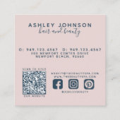 QR-Code Modernes botanisches Rosatinrot Navy Blau Quadratische Visitenkarte (Rückseite)