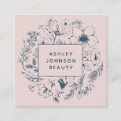 QR-Code Modernes botanisches Rosatinrot Navy Blau Quadratische Visitenkarte (Vorderseite)