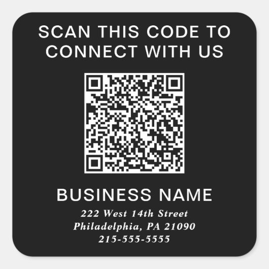 QR-Code Modernes Business Black Quadratischer Aufkleber (Vorderseite)