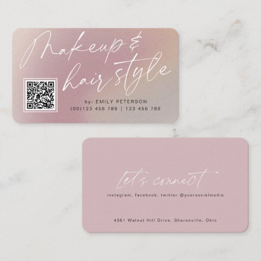 QR Code Modernes Chic Make-up und Frisur Visitenkarte (Vorne/Hinten)