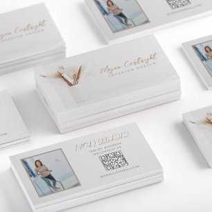 QR Code Modernes Design Blumenmuster Foto Visitenkarte