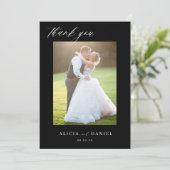 QR CODE Modernes, elegantes Drehbuch Foto Schwarze Dankeskarte (Stehend Vorderseite)