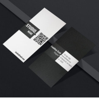 QR Code Modernes Elfenbeinmatte Schwarz Minimal Ve Visitenkarte