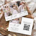 QR Code Modernes Foto Save the Date 4 Elegant<br><div class="desc">Moderner und eleganter Landschaft Horizontal Vier (4) Foto QR Code Save the Date Hochzeitsmagnet mit handgeschriebener Schrift Typografie. Der Save the Date einladende Magnet beinhaltet Skripttypografie und schick und schlichtes Design,  mit dem Sie Ihre individuelle Verlobung Fotografie hinzufügen können.</div>