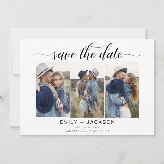 QR Code Modernes Foto Save the Date 4 Elegant (Vorderseite)