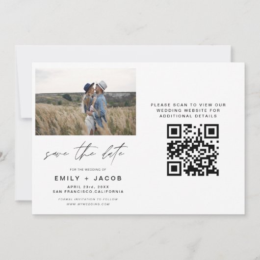 QR Code Modernes Foto Save the Date 4 Elegant (Rückseite)