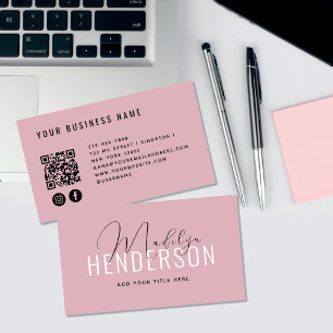 QR-Code Modernes, gescanntes Vintages rosa Skript Visitenkarte