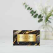QR Code Modernes Gold-Schwarz-Weiß-Marmor Visitenkarte (Stehend Vorderseite)