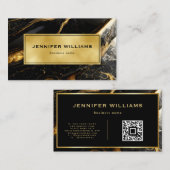 QR Code Modernes Gold-Schwarz-Weiß-Marmor Visitenkarte (Vorne/Hinten)