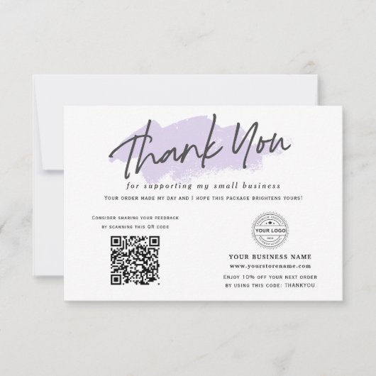 QR-Code Modernes, lila Kleinunternehmen Dankeskarte (Vorderseite)