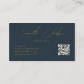 QR-Code Modernes Marineblau und Gold Handschrift-S Visitenkarte (Rückseite)